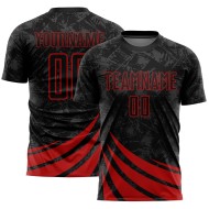 Black Wind Custom Red Sublimation Soccer Shapes Uniform Jersey
