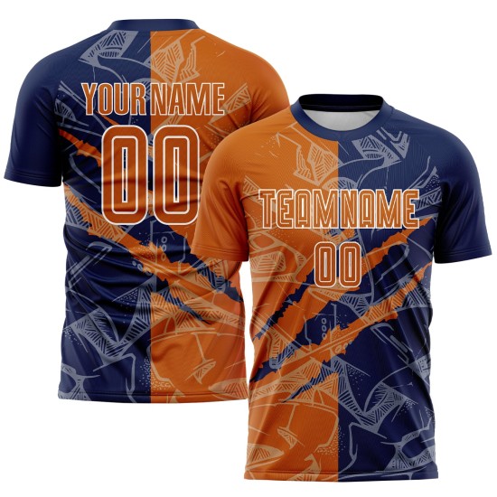 Jersey Texas Custom Pattern Scratch Orange-Navy Soccer Sublimation Uniform Graffiti