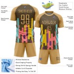 Sublimation Old Jersey Gold Lines Uniform Custom Soccer Black