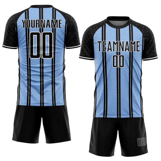 Soccer Jersey Uniform Light Line Blue-White Sublimation Black Custom
