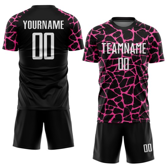 Soccer White-Pink Abstract Custom Black Splash Network Sublimation Uniform Jersey