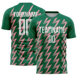 Jersey Sublimation Green Pink Shape Custom Zigzag Kelly Soccer Uniform White-Medium