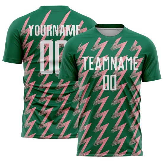 Jersey Sublimation Green Pink Shape Custom Zigzag Kelly Soccer Uniform White-Medium
