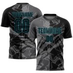 Graffiti Scratch Soccer Sublimation Black Uniform Gray-Teal Pattern Jersey Custom Steel