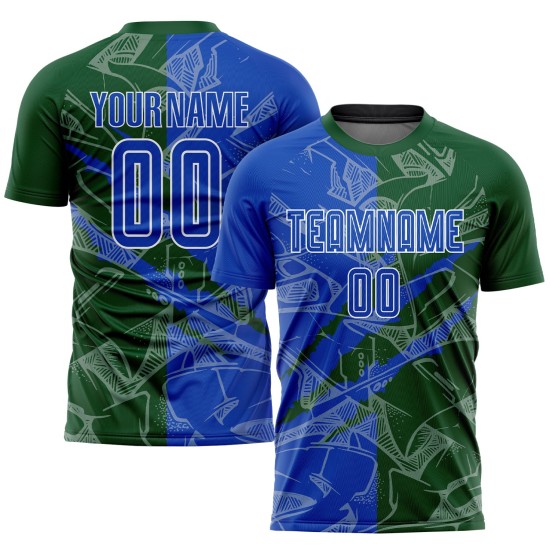 Pattern Graffiti Sublimation Custom Thunder Soccer Uniform Jersey Blue-Green Scratch