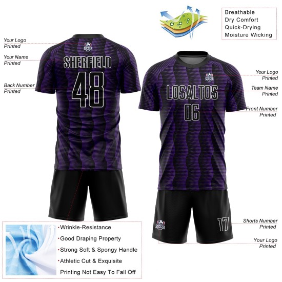 Geometric Soccer Shape Uniform Custom Sublimation Purple-White Jersey Black