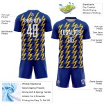 White-Yellow Royal Zigzag Soccer Jersey Custom Uniform Shape Sublimation White-Yellow Royal Zigzag Soccer Jersey Custom Uniform Shape Sublimation