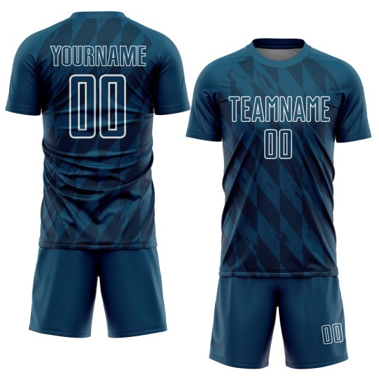 Custom Uniform Jersey Soccer Shapes White Sublimation Navy Geometric