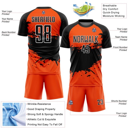 Jersey Custom Splash Sublimation Orange Black-White Uniform Soccer