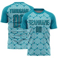 Geometric Abstract Uniform Black Jersey Teal Sublimation Soccer Custom Shapes