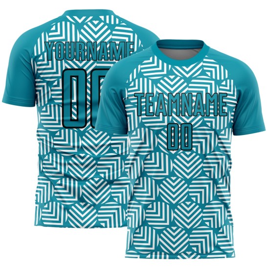 Geometric Abstract Uniform Black Jersey Teal Sublimation Soccer Custom Shapes
