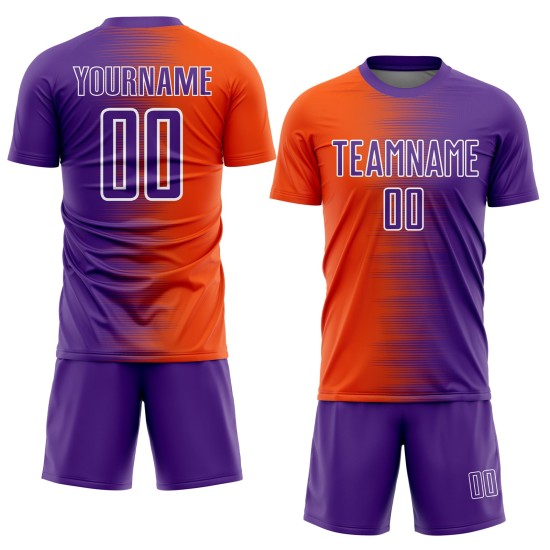 Gradient Jersey Uniform Sublimation Line Soccer Purple Custom Orange-White