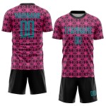 Sublimation Soccer Uniform Teal-Black Custom Geometric Shapes Jersey Pink