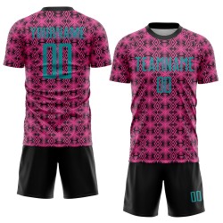 Sublimation Soccer Uniform Teal-Black Custom Geometric Shapes Jersey Pink