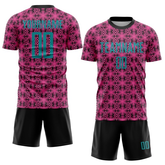 Sublimation Soccer Uniform Teal-Black Custom Geometric Shapes Jersey Pink